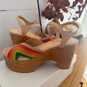 Charlotte Stone “Donna” Leather Platform Sandals with Rainbow Suede Stripes